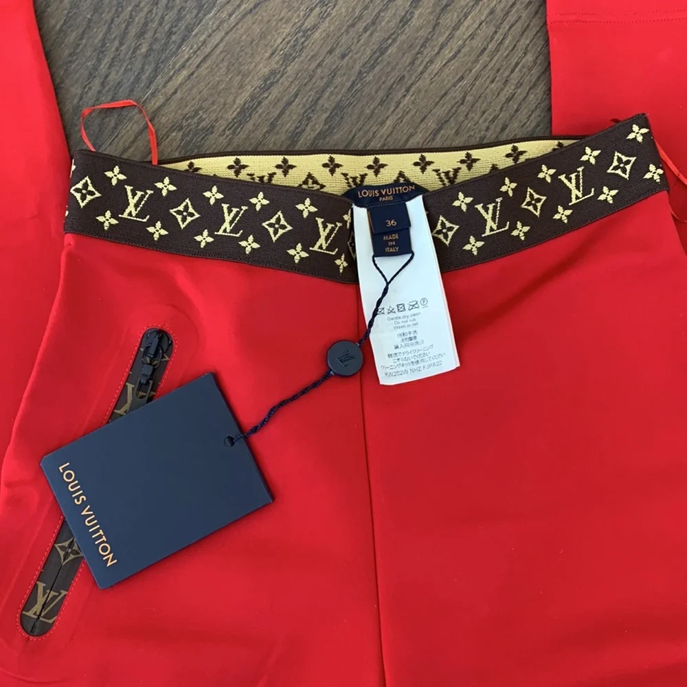 LOUIS VUITTON RED LEGGINGS SIZE 36 - Picture 8 of 12
